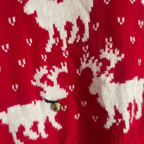Red Reindeer Knit Holiday Sweater – With Jingle Bells - Picture 2 of 7